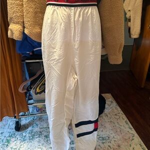 90s Tommy Hilfiger White Track Pants with Red and Black Stripes